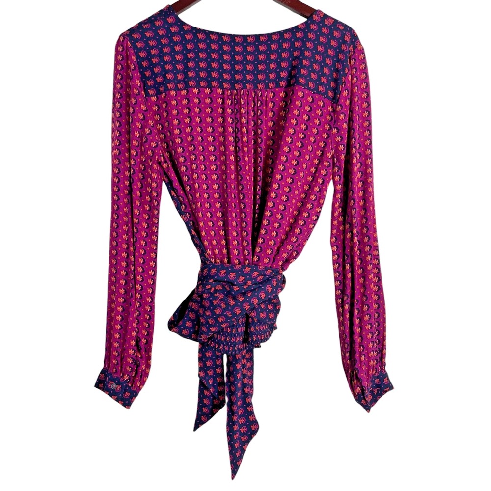 Anthropologie Wrap Blouse in Magenta and Navy - Picture 10 of 12